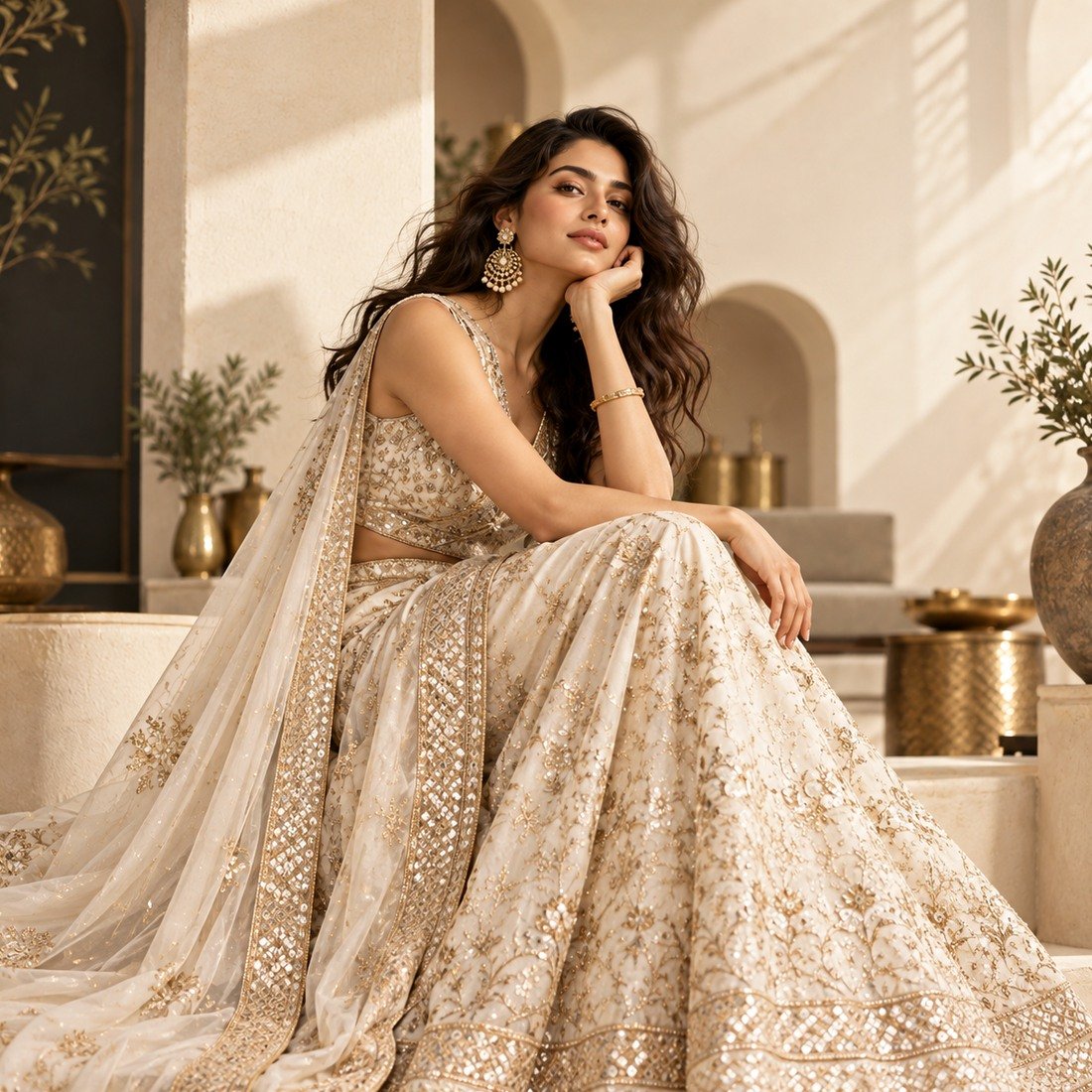Champagne Embroidered Lehenga