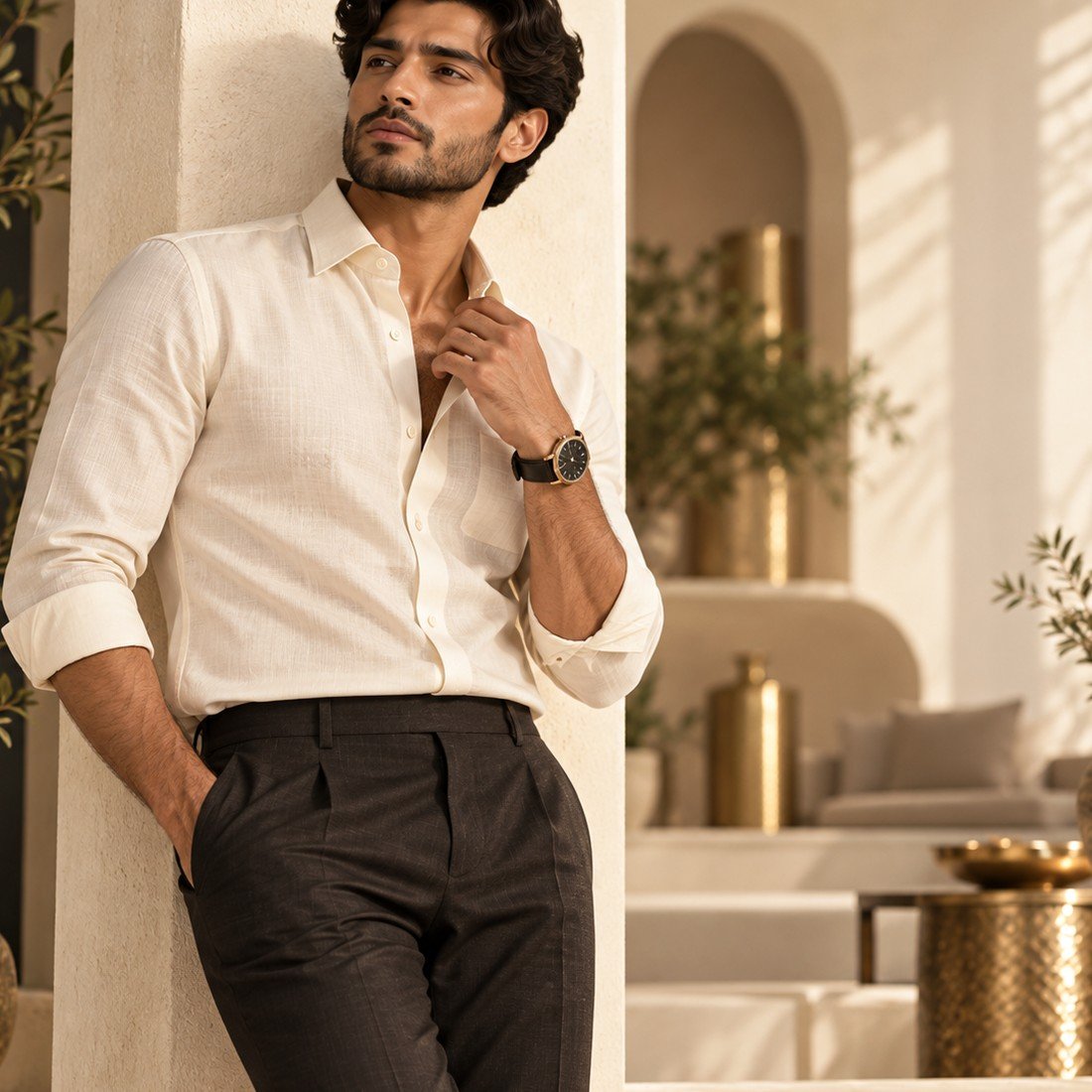 Premium Ivory Linen Shirt alternate view — BrandYatra Clothing