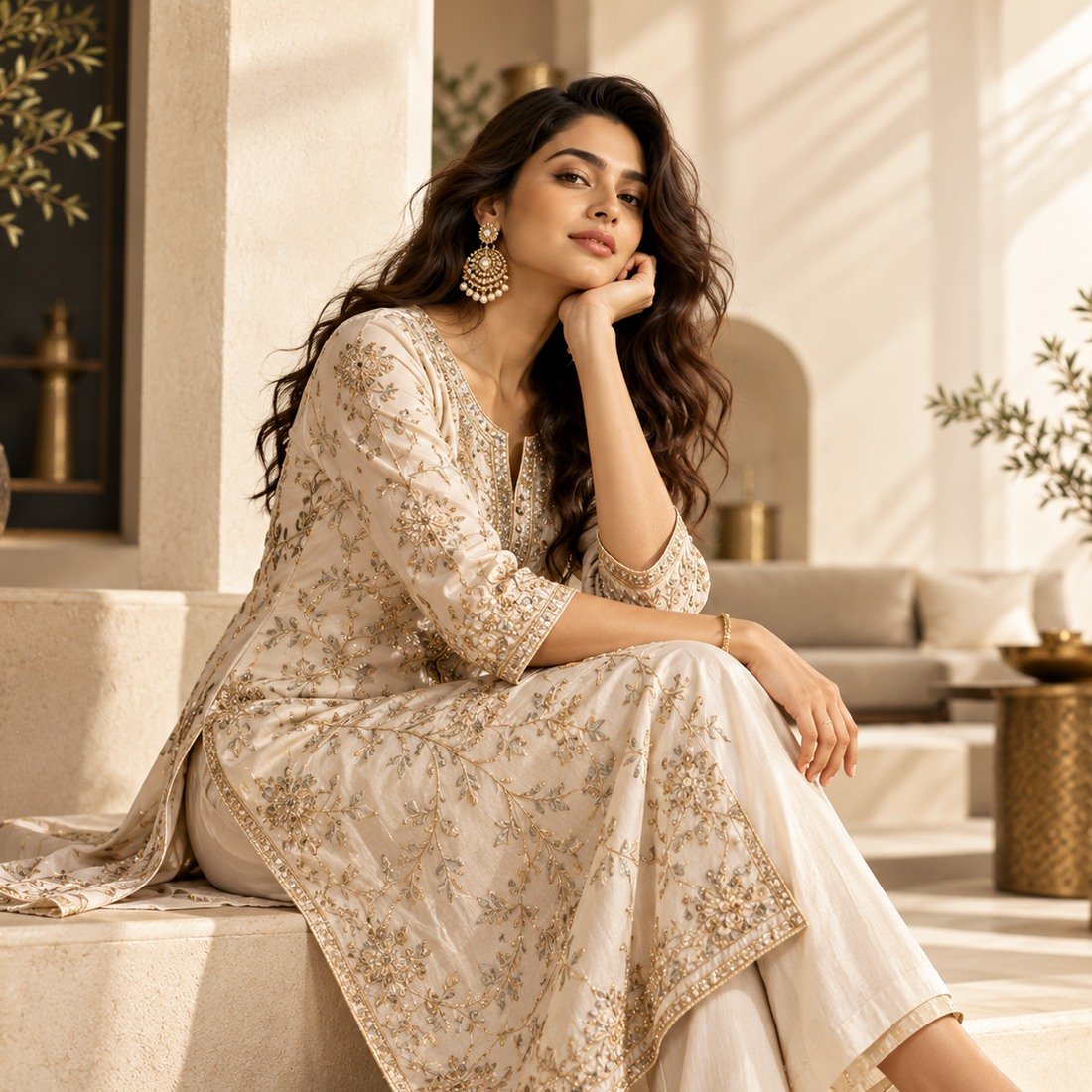 Ivory Embroidered Kurti