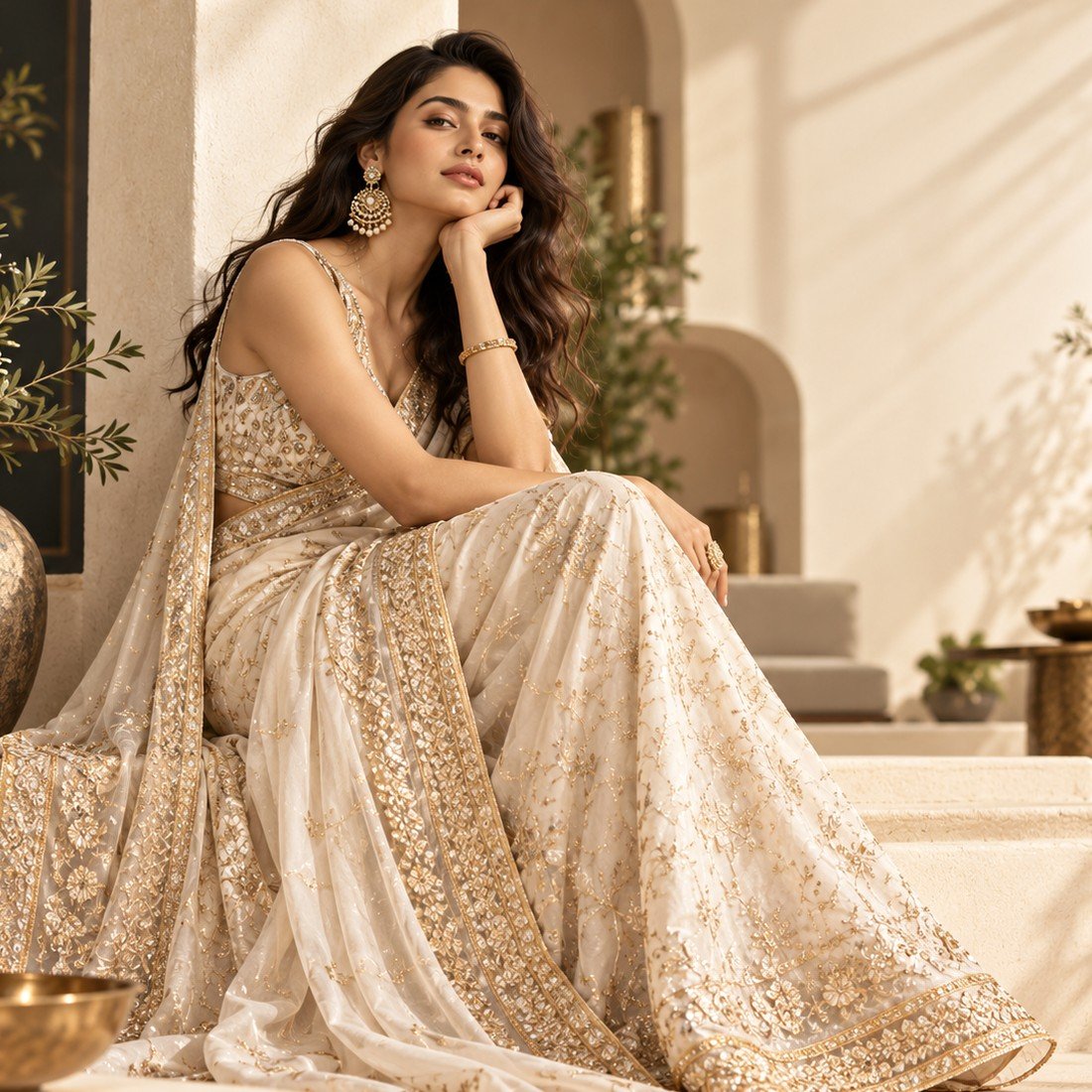 Champagne Heritage Saree alternate view — BrandYatra Clothing