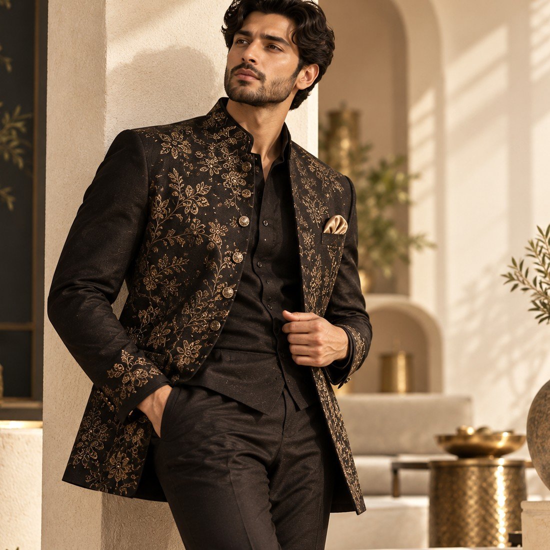 Black Gold Occasion Jacket alternate view — BrandYatra Clothing